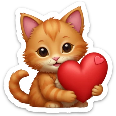 The ginger kitten is hugging a heart, very happy and smiling. sticker