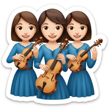 Create an imagine of three brunette women playing string instruments sticker