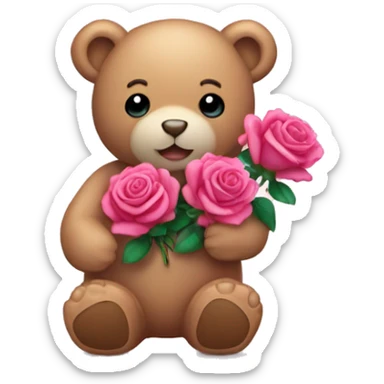 A pink teddy bear with roses in his hands sticker