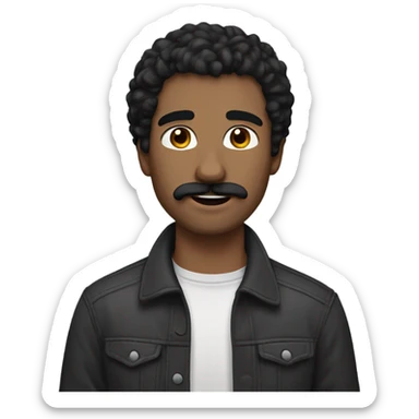 Guy with black mustache and facial hair and shoulder length dark shaggy hair and hazel eyes  sticker