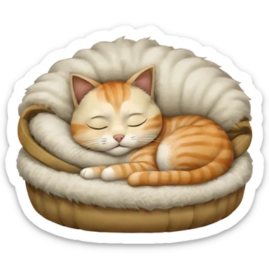 Cat sleeping in his bed. His White and have a face mask . His girly  sticker