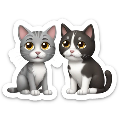 grey cat with boy with medium long black brown hair  sticker