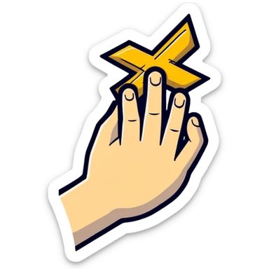 hand holding an X with a shadow effect sticker