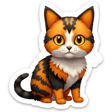 small tortoiseshell cat. only black and and orange. amber eyes. full body. no white fur! sticker