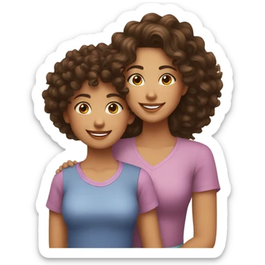 brunette mom with curly hair and brunette daughter with curly hair smiling  sticker