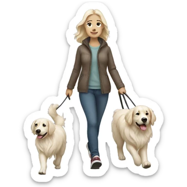 Woman walking a white golden retriever sticker
