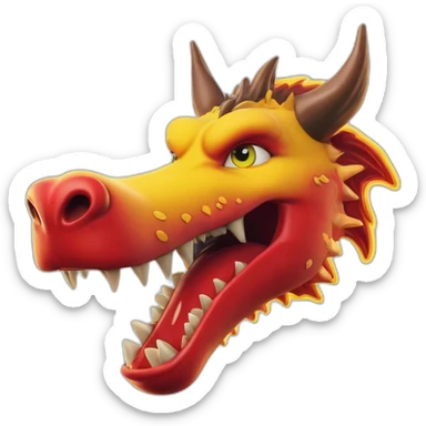 Un dragon mi loup rouge et jaune moutardes, avec des corne jaune moutard. Il qui crache du feux sticker