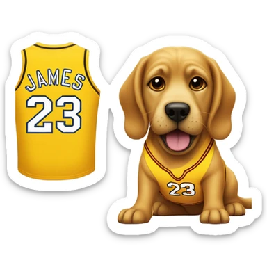 Dog with a LeBron James jersey on sticker