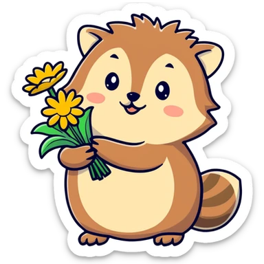 hedgehog holding a bouquet of daisy flowers sticker