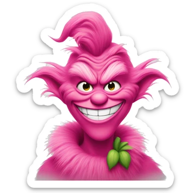 Pink Grinch grinning sticker