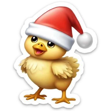 Baby chicken wearing Santa hat holding balloon sticker