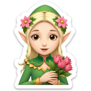elf woth flower boque sticker