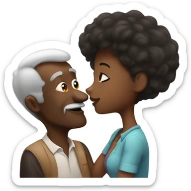 Darkskin grandpa kissing young brown skin girlfriend  sticker