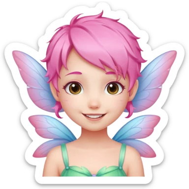 A tiny pastel fairy with pink hair with glowing wings and a sweet smile  sticker