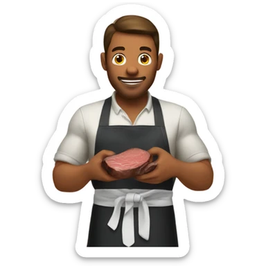 Man in an apron eating a steak with his hands  sticker
