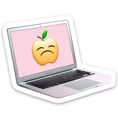 A sleek and modern MacBook Air laptop in a soft pastel pink color. The Apple logo on the back of the screen is white, contrasting elegantly with the pink finish. The laptop is slightly open, showing a glimpse of the white keyboard and silver edges. The design is minimalist and stylish, reflecting a premium aesthetic. sticker