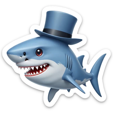 shark with a tophat in the style of pixel art sticker