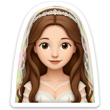 Blonde skin bride with a long veil with brown hair with a chin on her face sticker