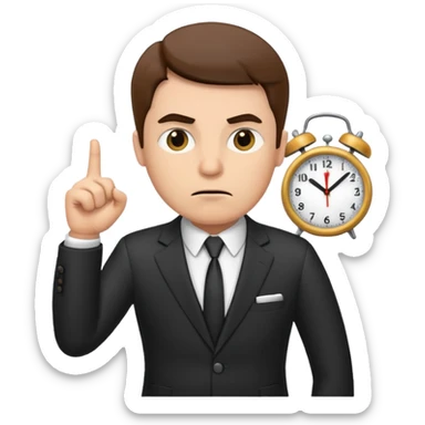 annoyed boss pointing at the clock sticker