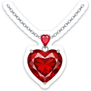 red heart ruby pendant with silver chain and white stones sticker