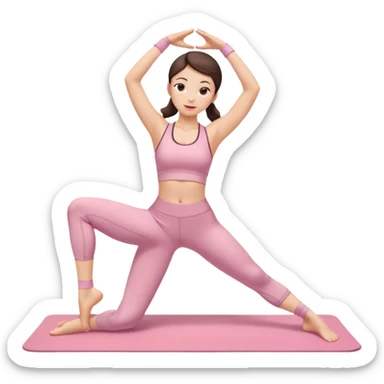 white brunette girl in light pink workout clothes doing dance stretching on yoga mat sticker