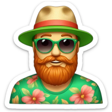 bright-red-beard-wearing-a-floral-shirt-and-wearing-green-sunglasses-and-a-bucket-hat-giving someone a hug sticker
