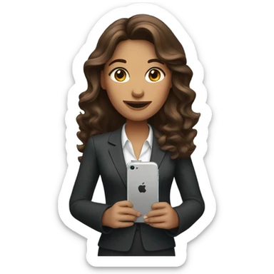 business woman with long wavy brown hair and iphone sticker