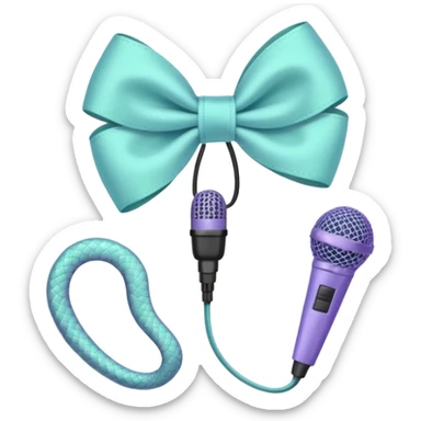 A pastel blue bow with a pastel a pastel green snake at the top of one side and a pastel purple microphone on the bottom of the other side of the bow sticker