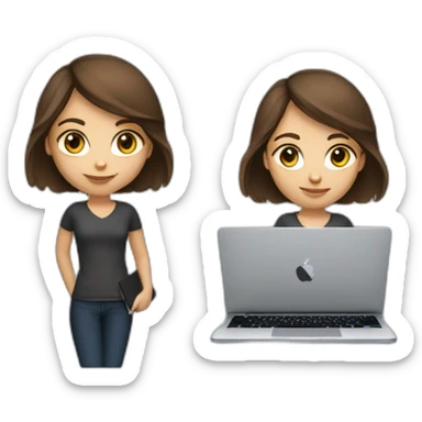 Beautiful programmer girl with brown hair working with MacBook sticker