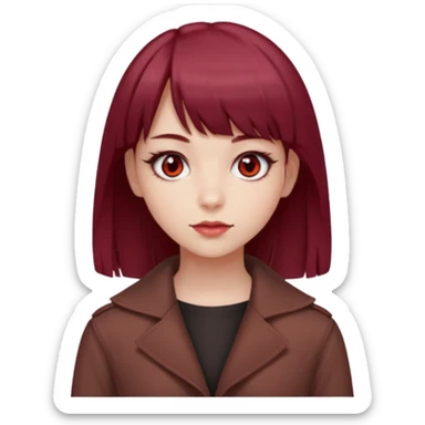 beautiful girl with maroon medium hair, straight bangs and red bando, red eyes and brown clothes sticker