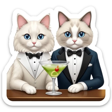 Ragdoll cat drinking martini at the bar with a tuxedo cat friend sticker