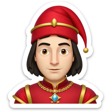 lord farquad avec un chapeau rouge plat sur le dessus, il a un vêtement rouge avec des manches bouffantes rouge et dorée sticker