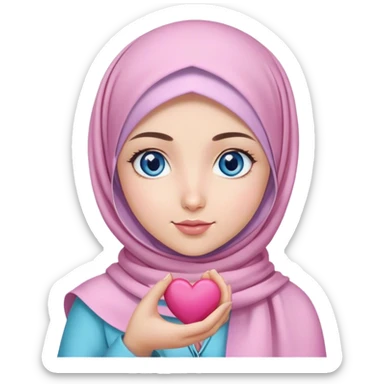 Turkish beautiful finish Konya girl blue eyes with pink lila magnolia hijab and hold heart in her hand  sticker