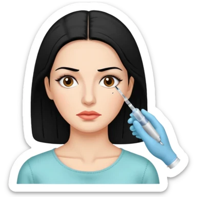 spanish woman black hair doing botox procedure sticker
