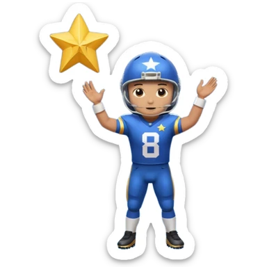 A football player standing in front of a shooting star sticker