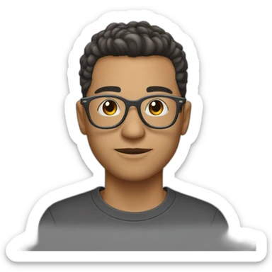 a guy with dark  mushroom hairstyle light skin in silver round glasses in a black t-shirt sticker