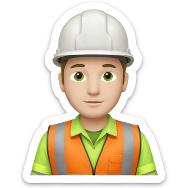 Hombre ingeniero casco blanco y chaleco verde sticker