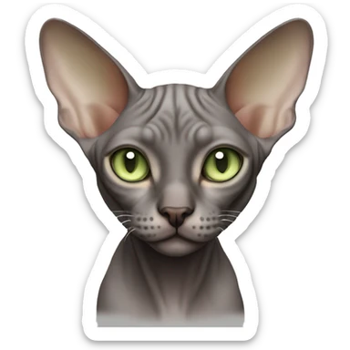 Sphynx cat dark brown and gray  white light green eyes  sticker