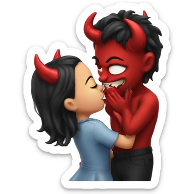 cute devil kiss a girl sticker