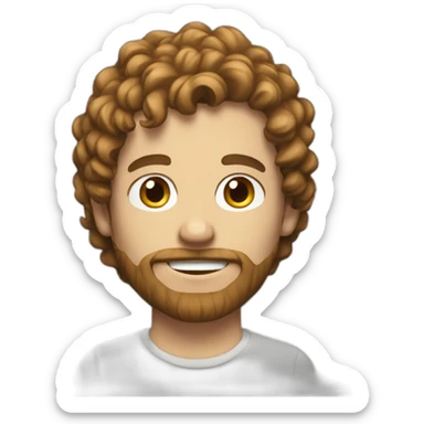 white IT guy long brown semi curly hair small beard sticker
