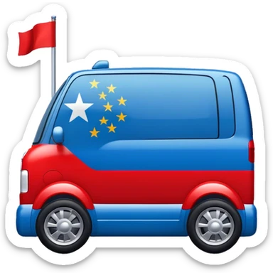 bandera horizontal, mitad superior azul y mitad inferior azul, con una rueda de carro en rojo en el centro. ocupando la rueda desde el límite superior al inferior sticker