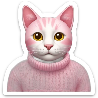 Pink cat wearing white knitted sweater sticker