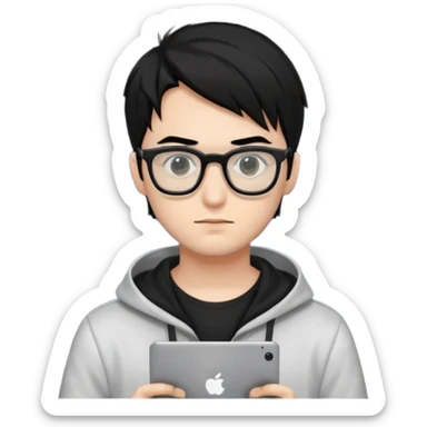 создай парня Айтишника хацкера волосы черные, темный айтишный аутентичный фон сзади sticker