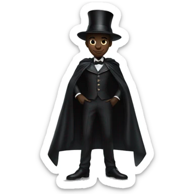 a black photo of black full body magician that has a cape that says ''Dior'', cape, text Dior sticker