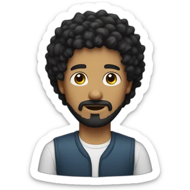 guy with messy curly black hair round face and goatee beard sticker