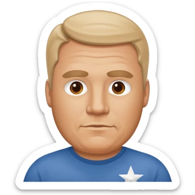 A large white man with a Texas t-shirt sticker