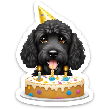 Black golden doodle birthday sticker
