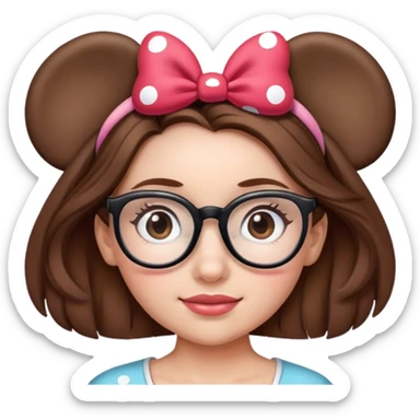 Girl Brown hair wearing glasses Minnie mouse ears headband sticker