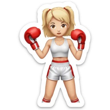 A bright girl in a boxer's stand with boxing gloves in her arms sticker