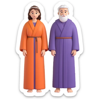 fullbody Jerusalem man and woman standing side by side, 1st-century robes, hair visible, no headscarves, no religious symbols sticker